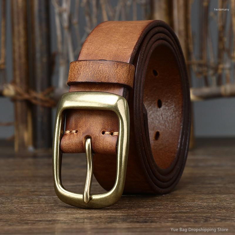 

Belts 3.8CM Thick Genuine Leather Belt Men Copper Buckle Top All-match Casual Jeans High Quality Retro Luxury Cowhide Strap 2#, Black