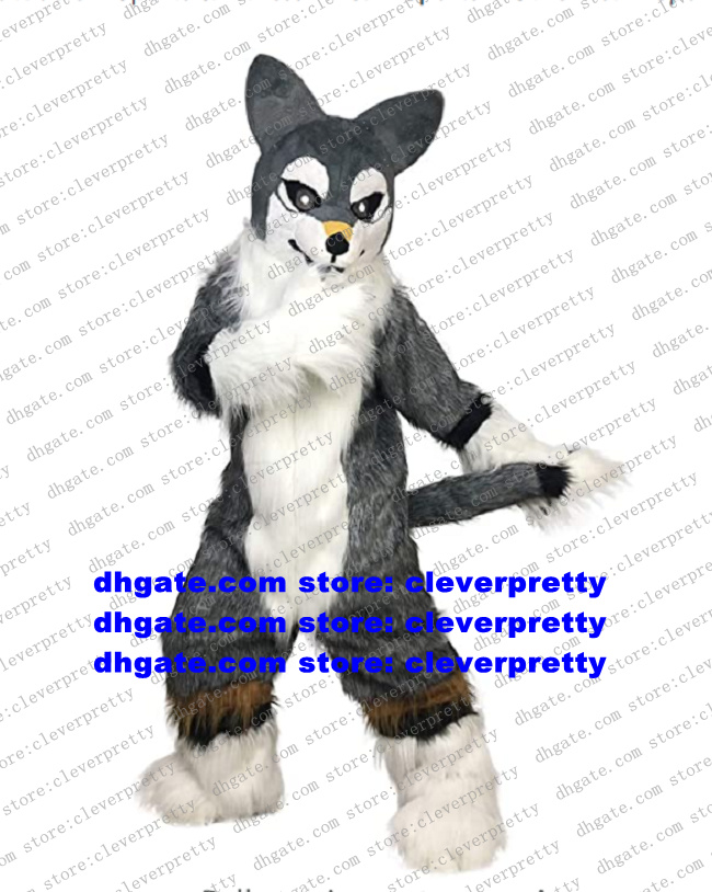 

Gray Long Fur Furry Fox Mascot Costume Husky Dog Wolf Fursuit Adult Cartoon Character Open A Business Brand Figure zz7563, As in photos