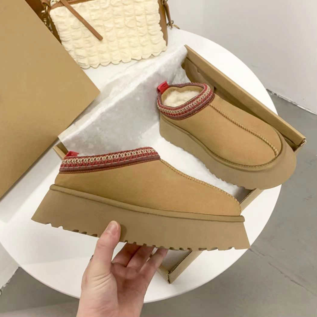 

Australia snow boots Slippers shoes Tazz Suede Shearling platform chestnut women slides warm platform fashion sandals designer Sheepskin