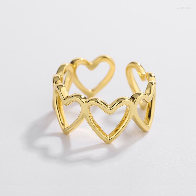 

Cluster Rings European And American Sterling Silver Heart-shaped Hollow Ring Opening Adjustable Female Temperament All-match