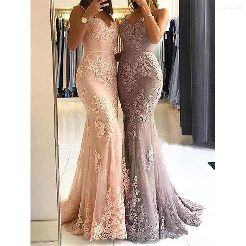 

Party Dresses Elegant Prom Dress Long Spaghetti Straps Lace Appliques Floor Length Mermaid Evening Gown Plus Size Formal CP325, Gold