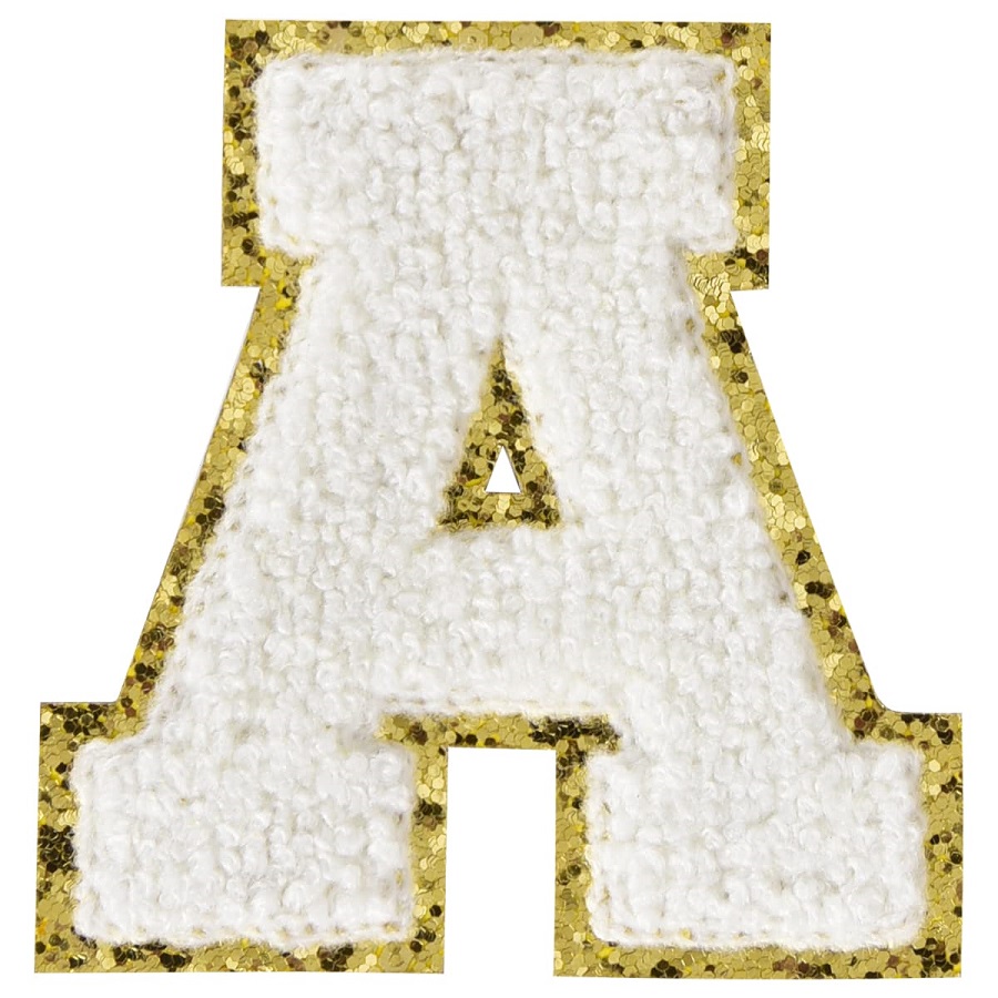 

Notions Chenille Letter Patches with Gold Glitters Sew on Varsity Initial Patch White Iron on Alphabet Appliques for Team Costume Decoration 8cm