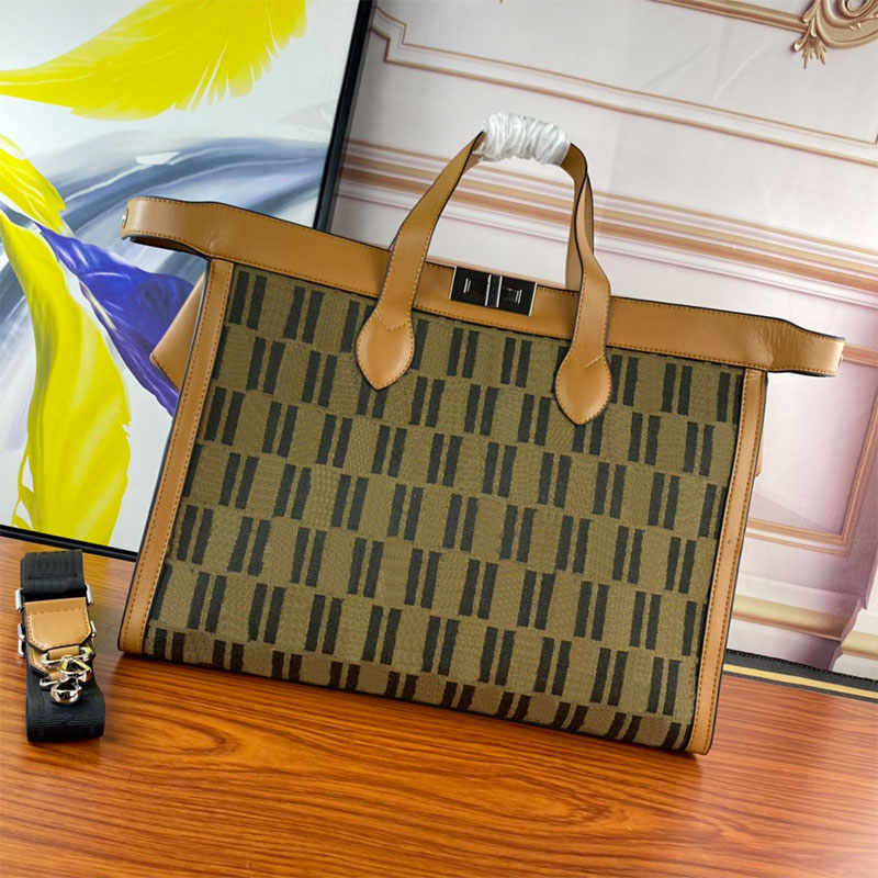 

Large Capacity Tote Bag Canvas Fabric Handbag Beige Leather Shopping Bags Double Zipper Twist Lock Inner Pocket Adjustable Detachable Shoulder Strap, Brown