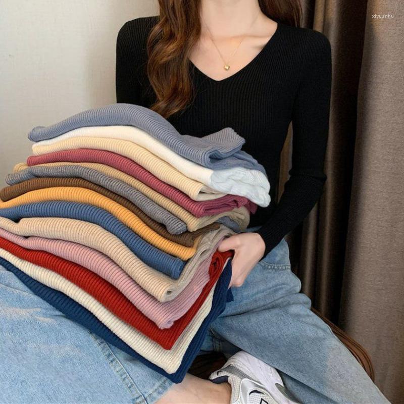 

Women's Sweaters 2022 Basic V-neck Solid Autumn Winter Sweater Pullover Women Female Knitted Slim Long Sleeve Bodycon, Green