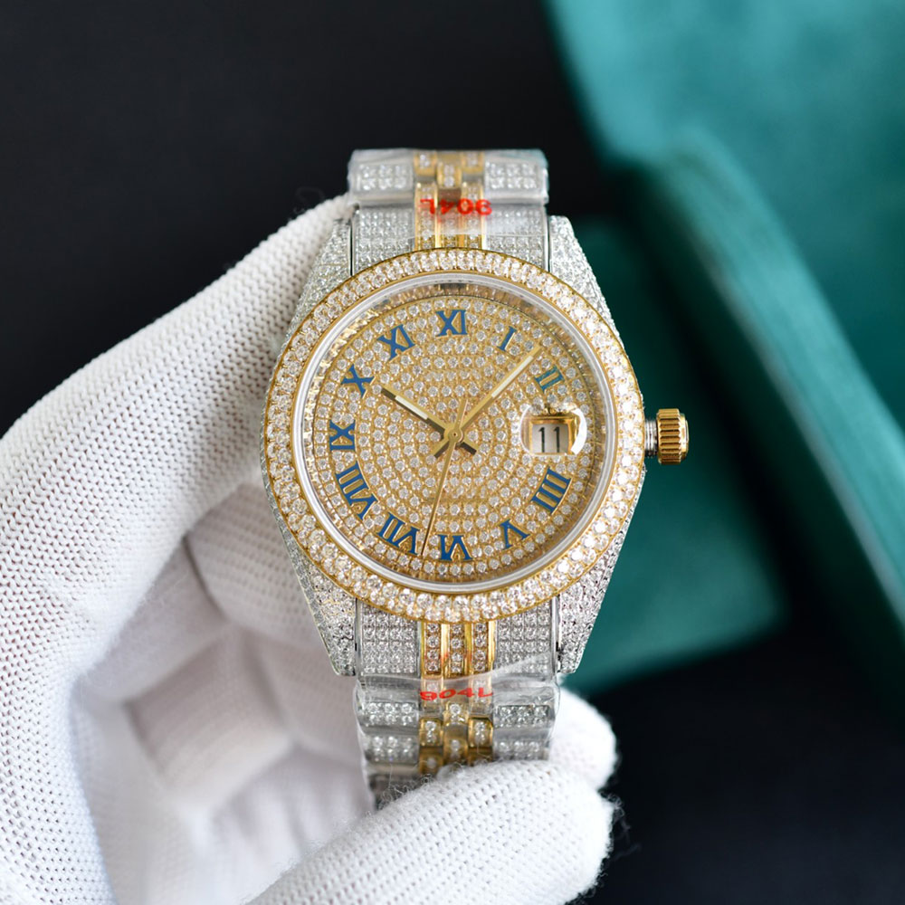 

Top Diamond Watch Mens Watches 41mm Automatic Mechanical WristWatch 2824 Movement Sapphire Crystal Steel Strap Shining Diamonds Set WristWatches Gift For Men, Color 2