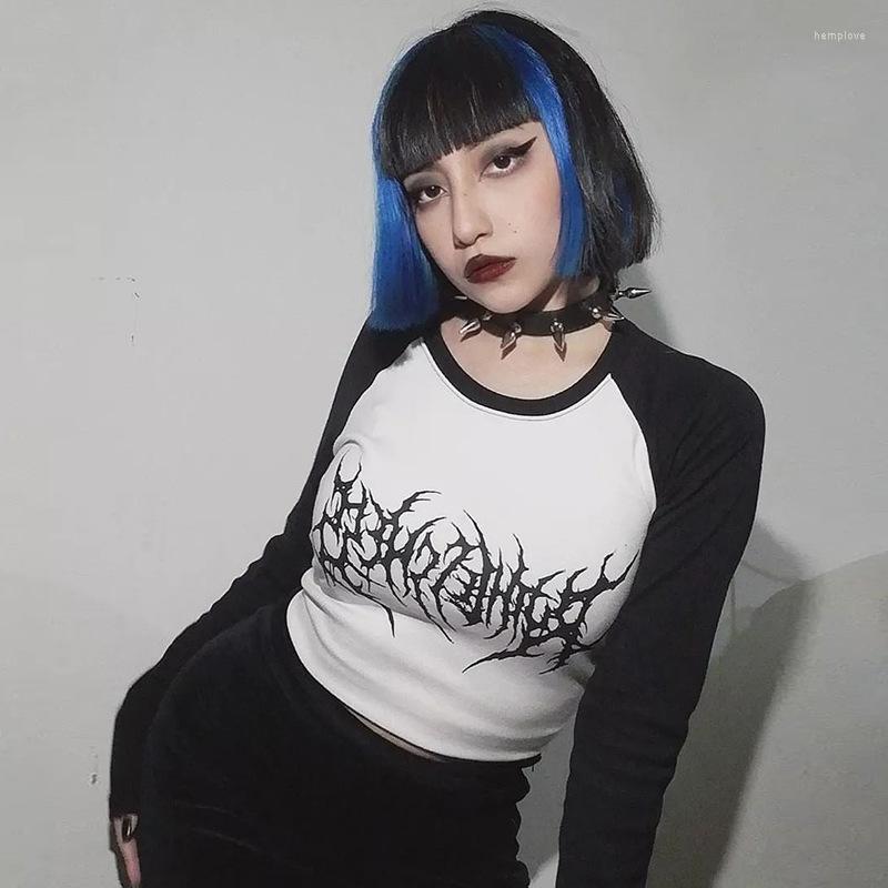 

Women' T Shirts Autumn Short Casual Top Women' Dark Style Personality Slimming Contrast Printing Long-sleeved T-shirt, Picture color