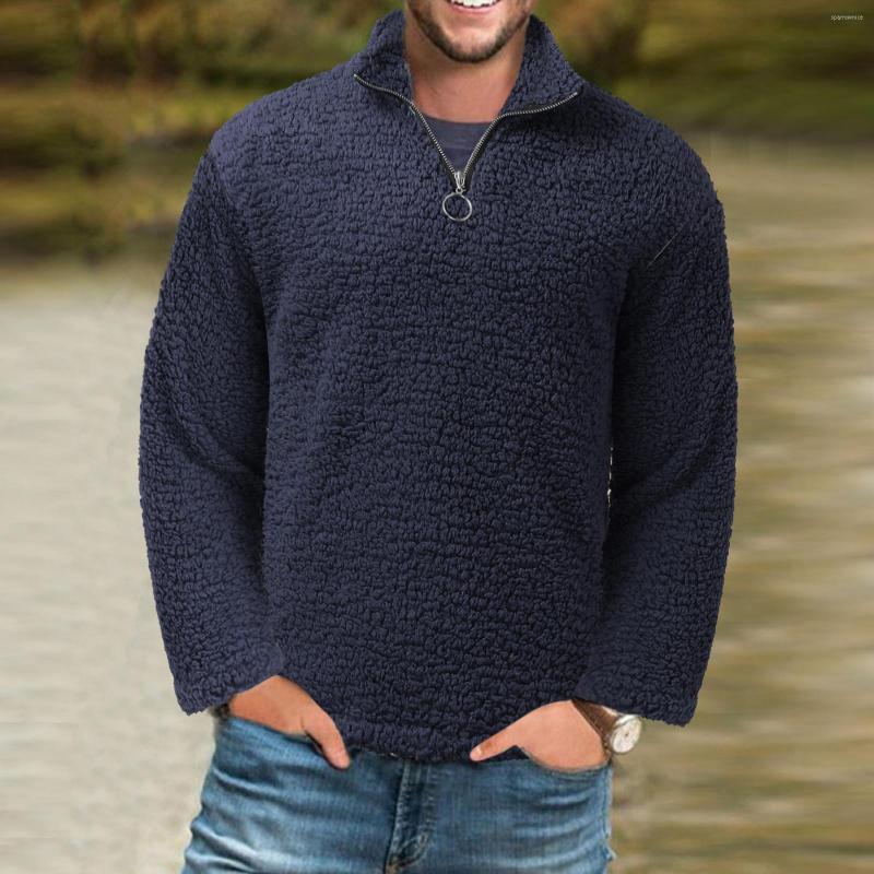 

Men' Hoodies Male Casual H Solid Hoodless Sweatshirt Long Sleeve Zipper Collar Blouse, Black