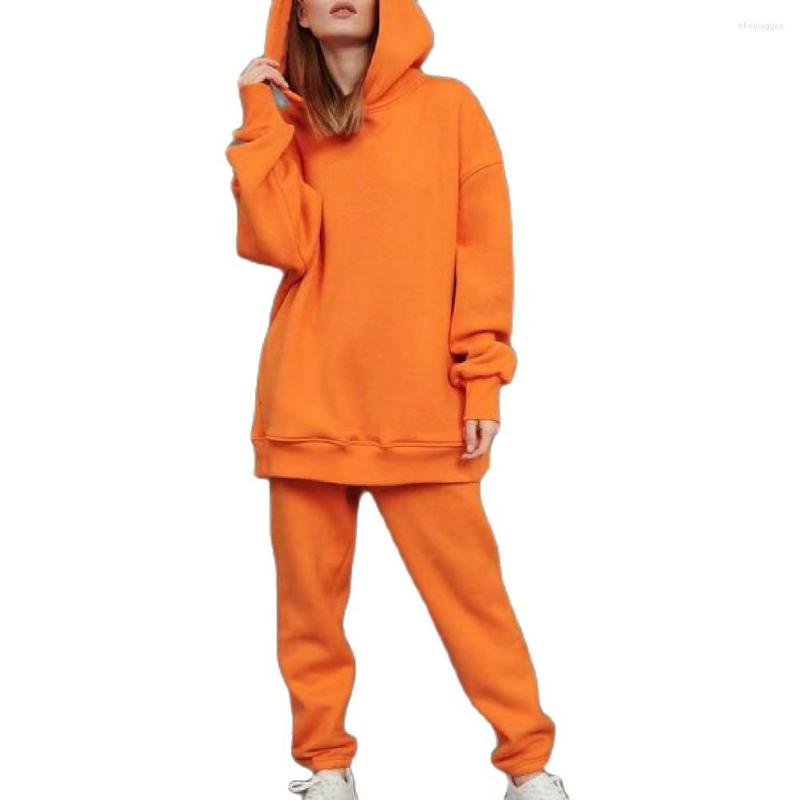 

Women' Two Piece Pants 2 Pcs/Set Women Suit All Match Two-piece Set Lady Hoodie Ankle-banded, Orange