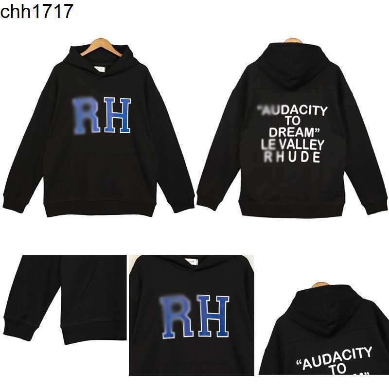 

Fashion Brand RHUDES Men' and Women' Street American Loose Simple Letter RH Autumn Winter Hoodie, Black