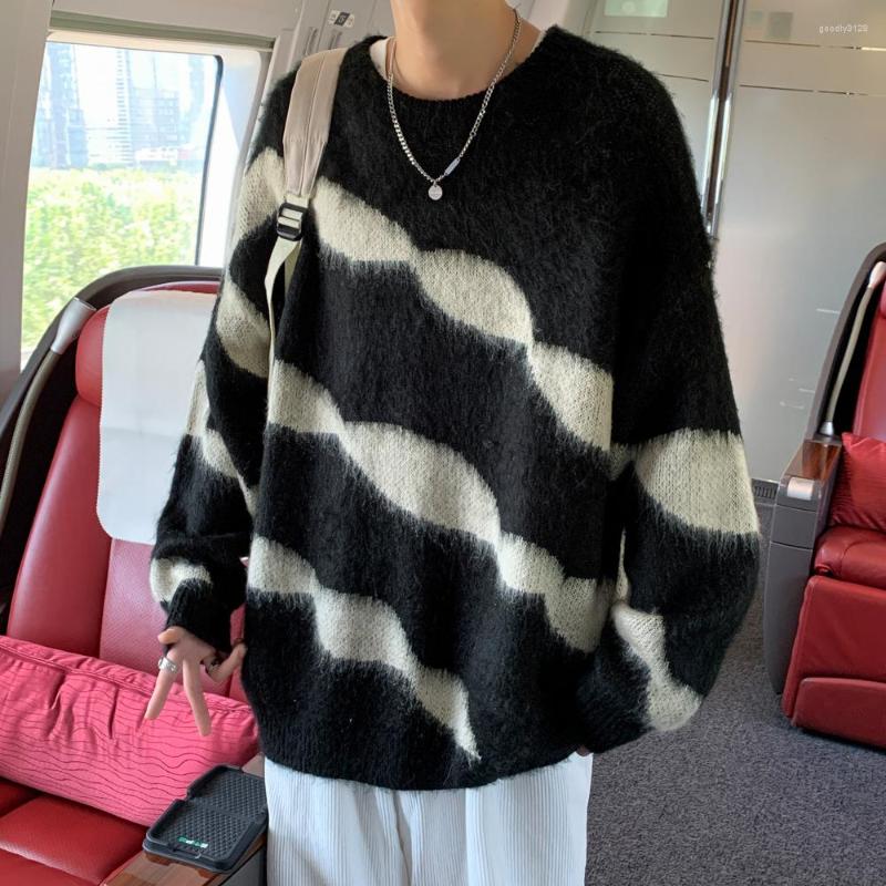 

Men's Sweaters Men's Vintage Slant Striped Autumn Winter Casual Knitted Unisex Couples Pullovers Korean Style Sanding Tops Streetwear, Black