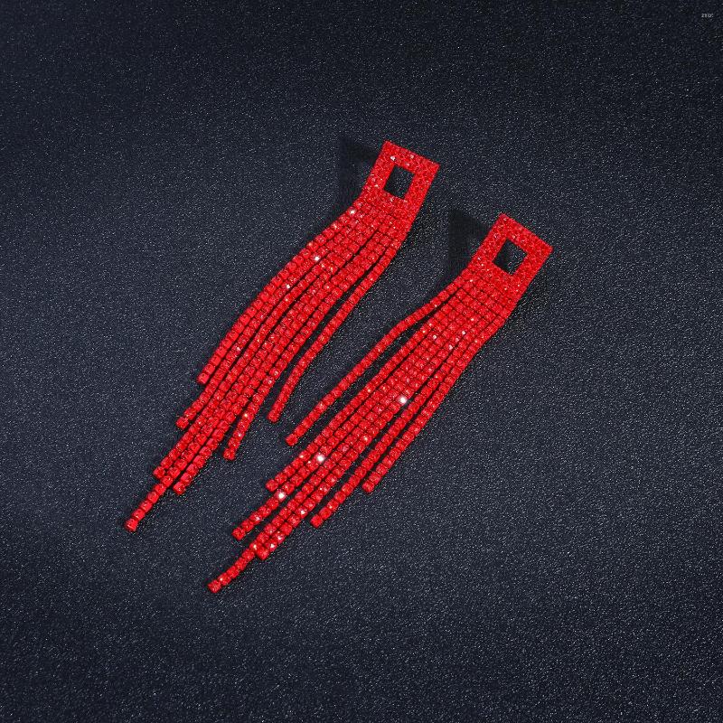 

Dangle Earrings Luxury Long Tassel For Women Bridal Shiny Full Crystal Rhinestone Drop Weddings Party Jewelry Gifts