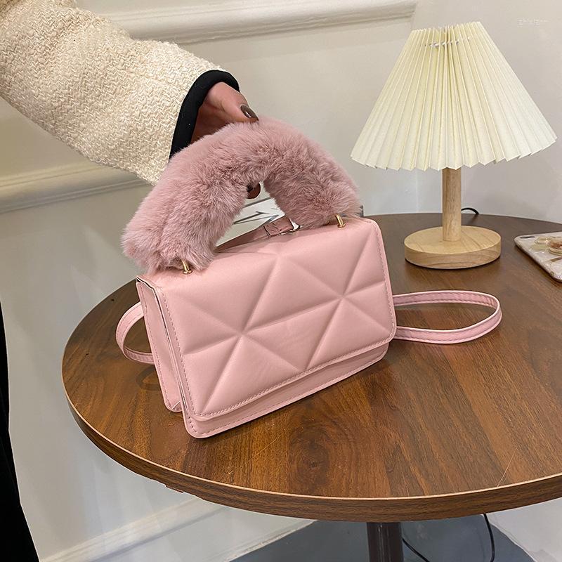

Evening Bags Women's Mini Bag Winter Female Literary Shoulder Minority Design Cross-Body Korean Fluffy Small Handbags Bolsos, White