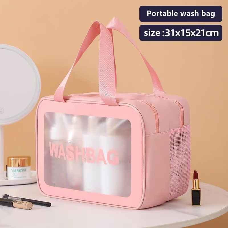 

Cosmetic bag PU large capacity dry wet separation waterproof portable wash Bag Cosmetic storage bags Sorting travel storage bag Fashion, Pink