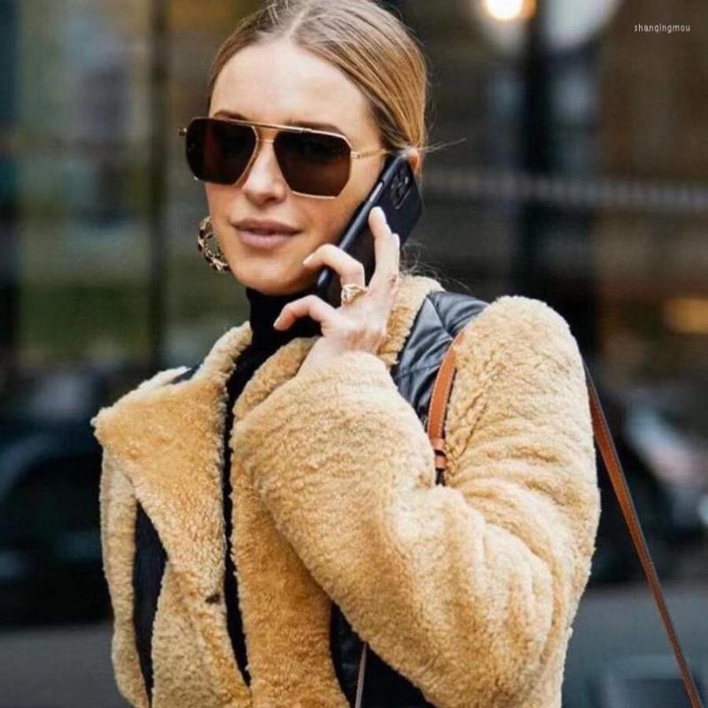 

Sunglasses Pilot Metal Frame Women Double Bar Flat Top Rectangular Fashion