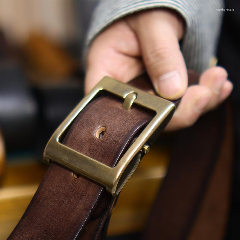 

Belts Top Quality Thickening Thick Cowhide Leather Retro Casual Brass Buckle Genuine Men's Belt Designer Jeans, Black