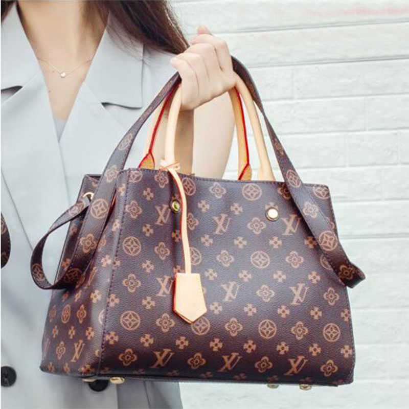 

Evening Bags designer Handbags Leather Purses Ladies Shoulder Bag Cross body Brown flower MONTIGNE, Brown flower - beige handle