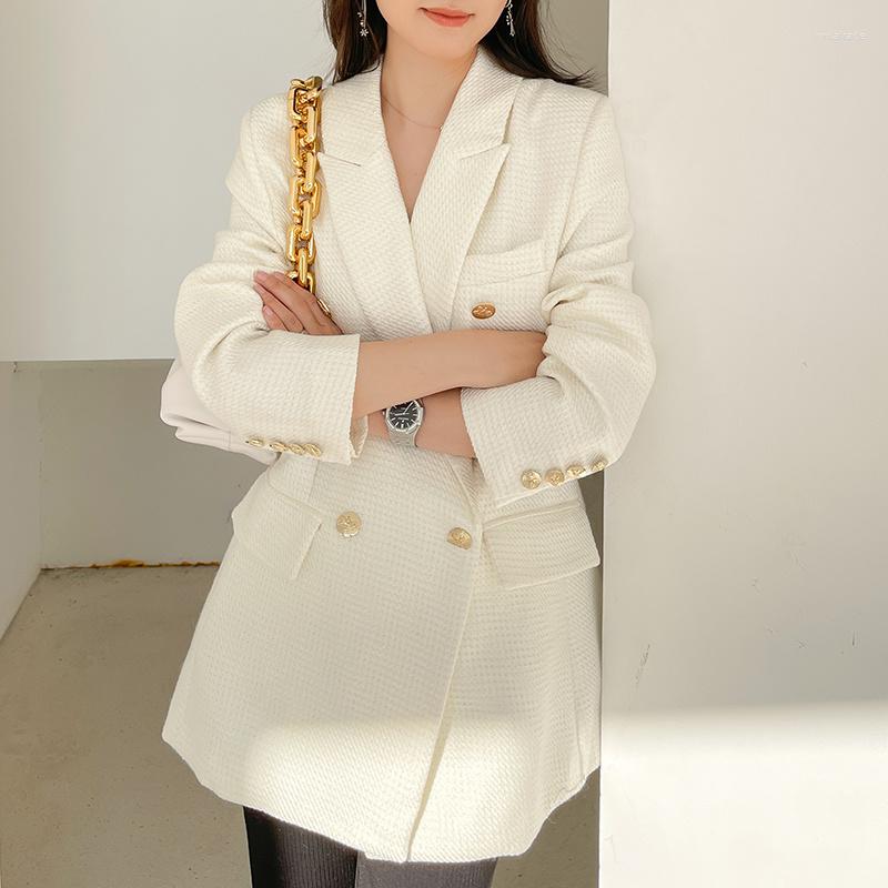 

Women' Suits White Jacket 2023 Women Spring Fashion Double Breasted Long Sleeve Blazers Suit Female Chic French British Style Outwear