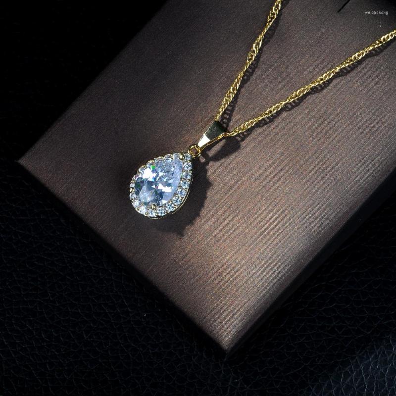 

Pendant Necklaces Fashion Simple Jewelry Silver Color Tear Drop Shape CZ Cubic Zirconia Necklace For Women Wedding P08
