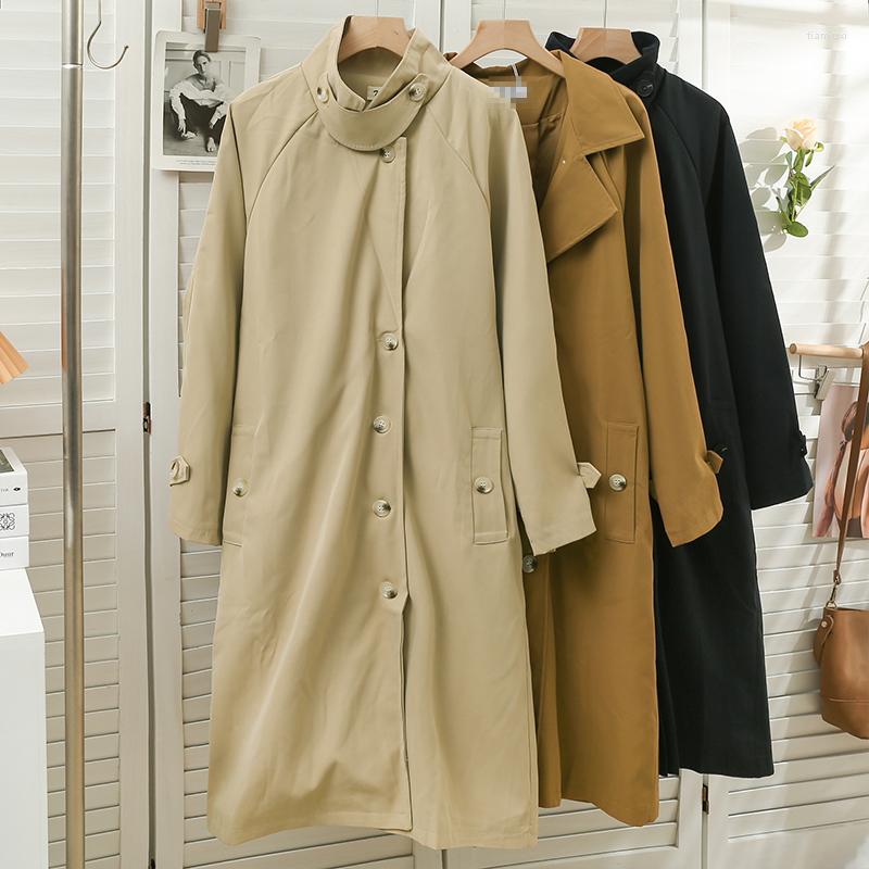 

Women's Trench Coats Korean Style Coat For Women 2022 Spring Autumn Casual Lapel Single-breasted Mid-length Oversize Windbreaker Female Tops, Khaki