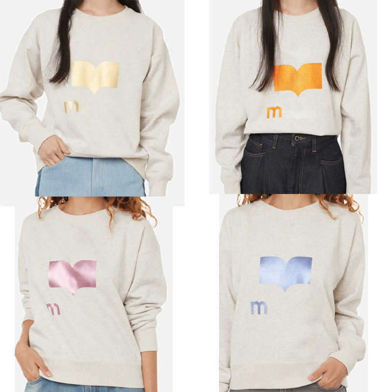 Isabel Marant Women Designer Sweatshirt New Letter Flocking Gradient Printing Loose Pullover Sweatshirts Long Sleeve Terry Sweater-image-818093793