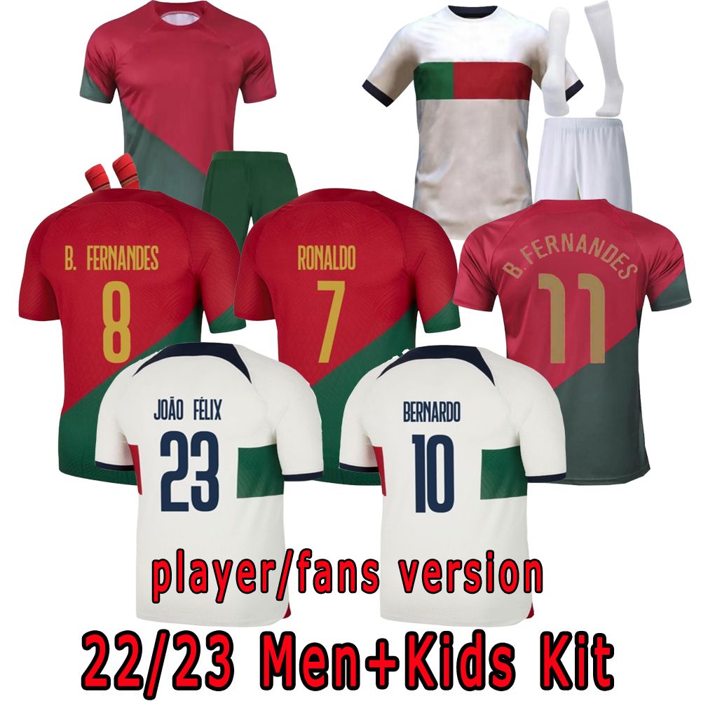 

2022 2023 Portugal soccer jerseys Fans Player Tops Maillot Foot JOAO FELIX RUBEN NEVES BRUNO FERNANDES DIEGO J. OTAVIO PortugueseS football shirt Men Kids kit sets, 22 home kid kit