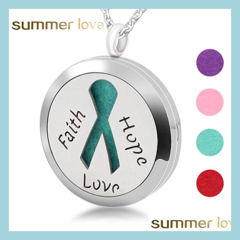 

Pendant Necklaces 30Mm Stainless Steel Aromatherapy Per Diffuser Locket Necklace Breast Cancer Awareness Butterfly Cute Cage Necklac Dhlw4