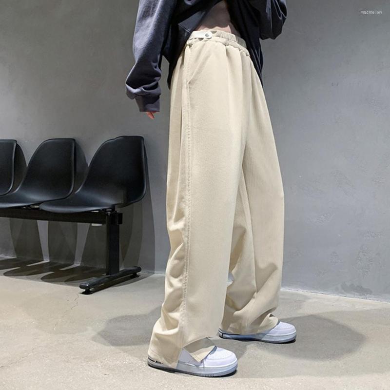 

Men's Pants Casual Men Trousers Cozy Mid Rise Wide Leg Retro Waist, Black