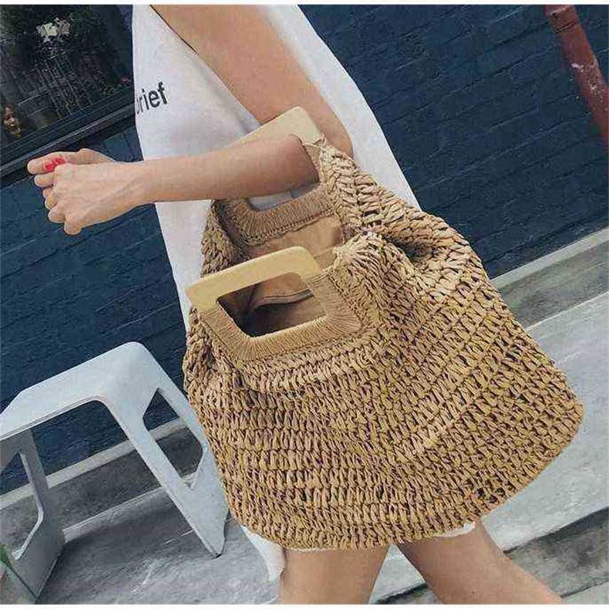 

Bags casual rattan large capacity tote for women wicker woven wooden handbags beach straw bag lady big purses travel sac, Beige a