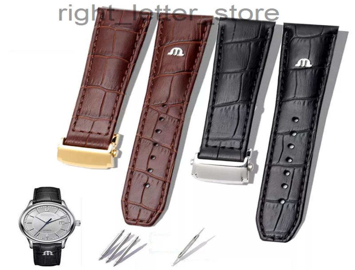 

For MAURICE LACROIX Eliros watchband First layer calfskin 20mm 22mm with folding buckle Black brown cow genuine leather strap W2209669322