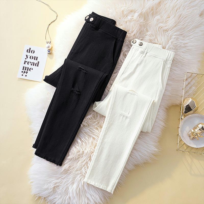 

Women's Pants Women's & Capris Size 2022 Fat Sister Trendy Autumn High Waist Elastic Casual Perforated Leggings Show Thin, See chart