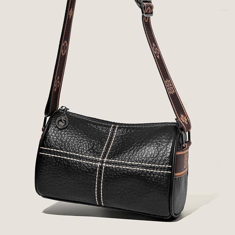 

Evening Bags Vintage PU Leather Boston Women Small Handbag And Purse Fashion Female Stripe Designer Crossbody Bag Casual Pillow Shoulder, Black