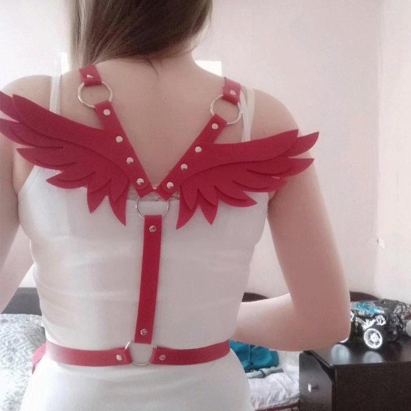 

Belts Fashion Metal Buckle Leather Harness Goth Punk Tops Halterneck Strap Adjust Body Waistband Bondage Women Chain Y5O7, Black