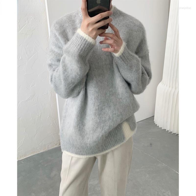 

Men's Sweaters 2022 Harajuku Fake Two-piece Men Woolen Autumn And Winter Japanese Casual Loose Christmas Sweater For Pullovers, Gray