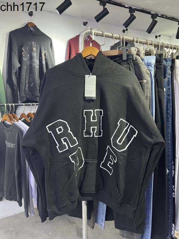 

chest towel embroidered letters printed black RHUDES hooded sweater men and women hoodies trend