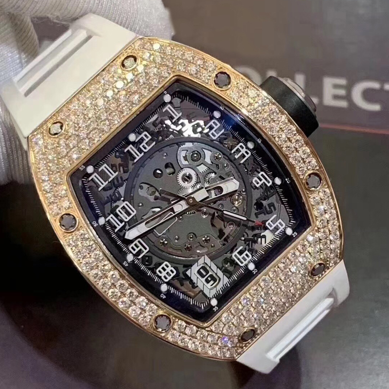 

Rose gold Diamonds watch mens skeleton Watches rm010 ETA automatic self-winding iced out wristwatch all function works, 02