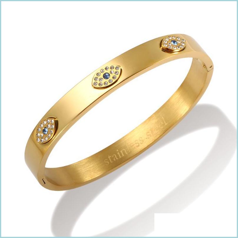 

Bangle Bangle Trendy Blue Eyes Bracelet Luxury Crystal For Women Men Lover Stainless Steel Bracelets Jewelry Giftbanglebangle Drop De Dhsvi