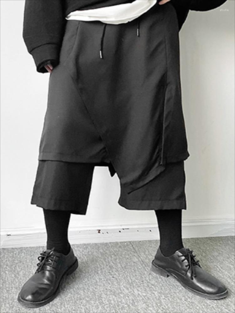 

Men' Pants Men' Summer Asymmetrical Irregular Splicing Design Fake Two Large Casual Loose Haren, Black