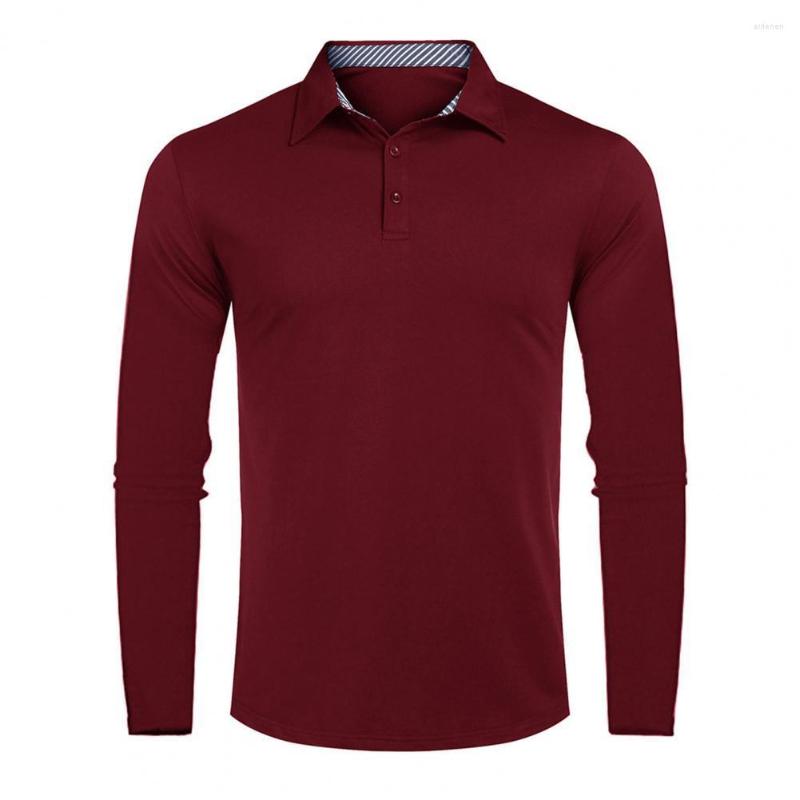 

Men's Polos 2022 Autumn Men Polo Shirt Turn-Down Collar Handsome Solid Color Slim Male Pullover Shirts Top, Black