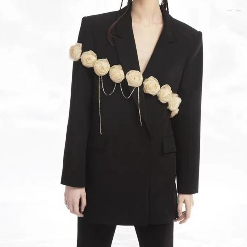 

Women' Suits Women Blazer Flowers Splicing Black Vintage Blazers And Jackets Fashion Long Irregular Suit Coats 2022