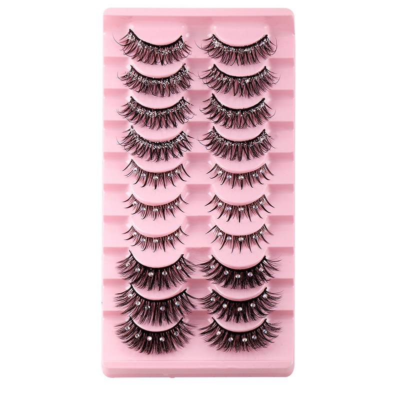 

Multilayer Thick Diamond False Eyelashes with Glitter Powder Naturally Soft and Delicate Hand Made Reusable Curly Sequined Mink Fake Lashes Extensions
