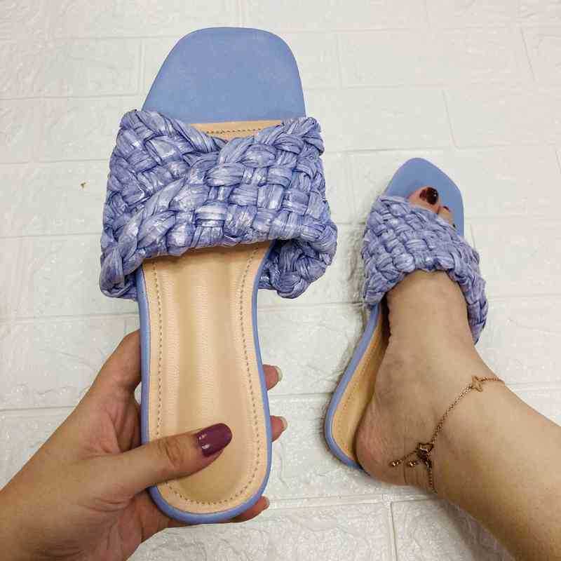 

One Fashion Sandals Foot Woven Shoes Candy Color Lazy Woman Drag Large, Black