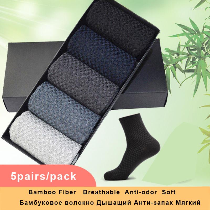 

Men's Socks 5Pairs/pack Men Bamboo Fiber High Quality Breathable Short Business Casual Long Black Soild Male 38-45, D5 black