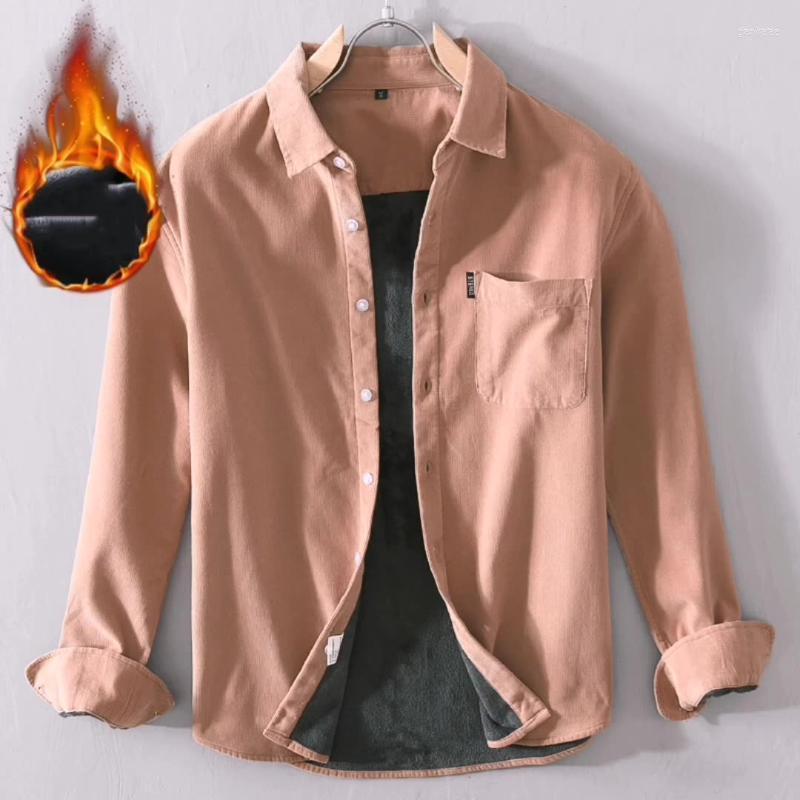 

Men's Casual Shirts Men's Winter Men Fleece Corduroy Youth Thicken Warm Simple Daily All-Match High Quality Solid Color Grey Lapel, 024 grey