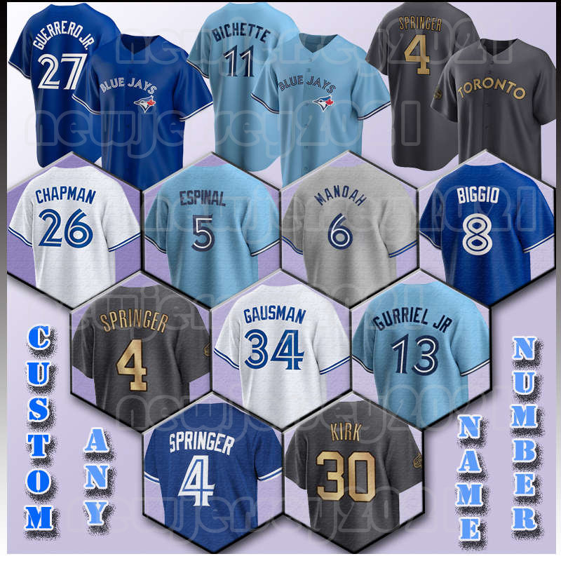 

27 Vladimir Guerrero Jr. Baseball 11 Bo Bichette Jersey 4 George Springer Blue Matt Chapman Jays Kevin Gausman Alejandro Kirk Alek Manoah Lourdes Gurriel Jr. Romano, Men custom flex base(l n)