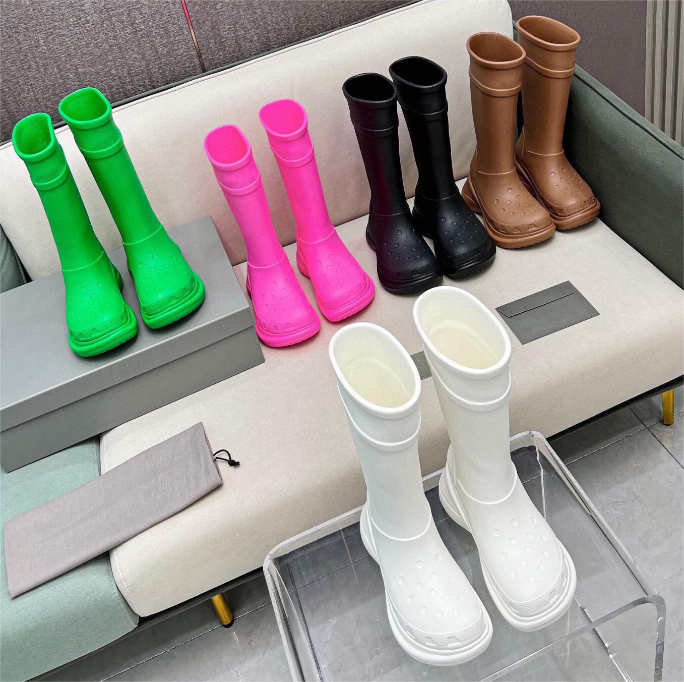 

Women Designer Boot Croc Boots Rain Rubber Winter Rainboots Platform Ankle Slip-On Half Pink Black Green Focalistic Outdoor Luxury Size 35-42, Color 2