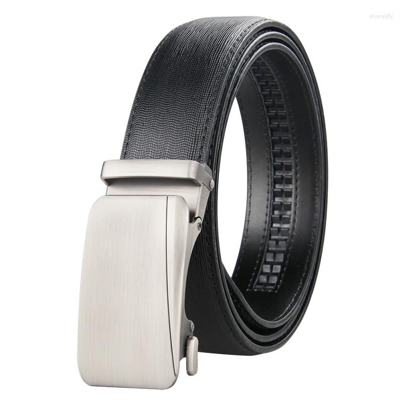 

Belts Leather Business Men Belt Alloy Automatic Buckle Luxury Strap For High Quality, Black