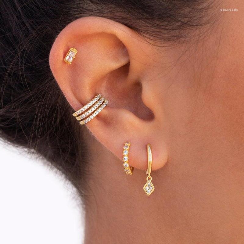 

Backs Earrings 925 Sterling Silver Cz Round 3rows Ear Cuff No Piercing Delicate Clip Gold Cartilage Women Jewelry