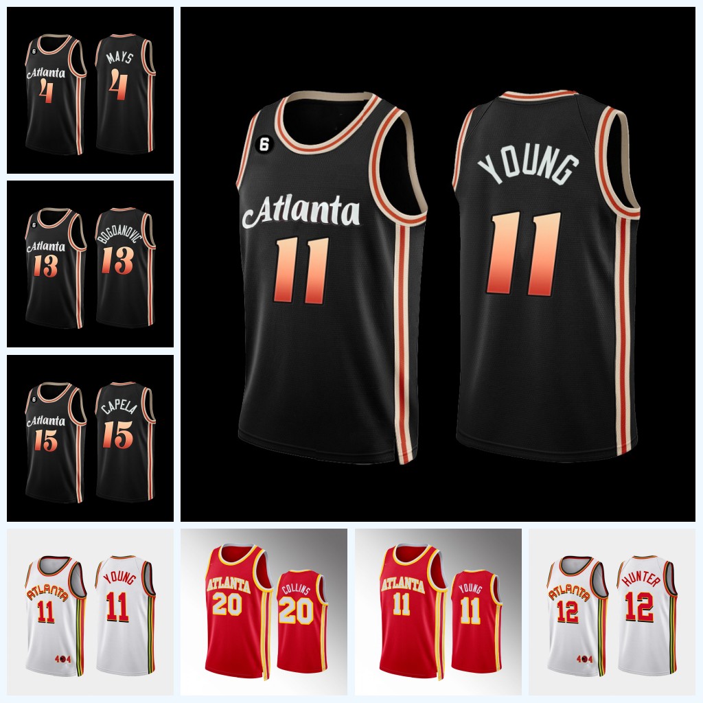 

Atlantas 2022 City Basketball Jerseys Hawks Trae 11Young John Collins Clint Capela Bogdan Bogdanovic Dejounte Murray De'Andre 12Hunter, Black
