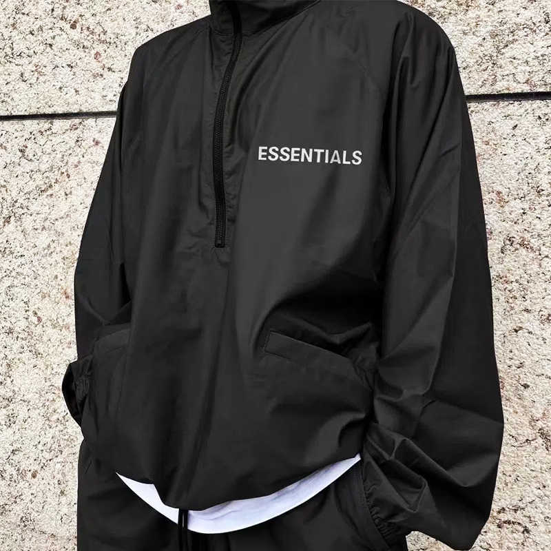 Men's Hoodies & Sweatshirts Fleece Essentials Men Windbreaker Coat Women's Half Zip Windproof Waterproof Sweater Unisex Oversized Black