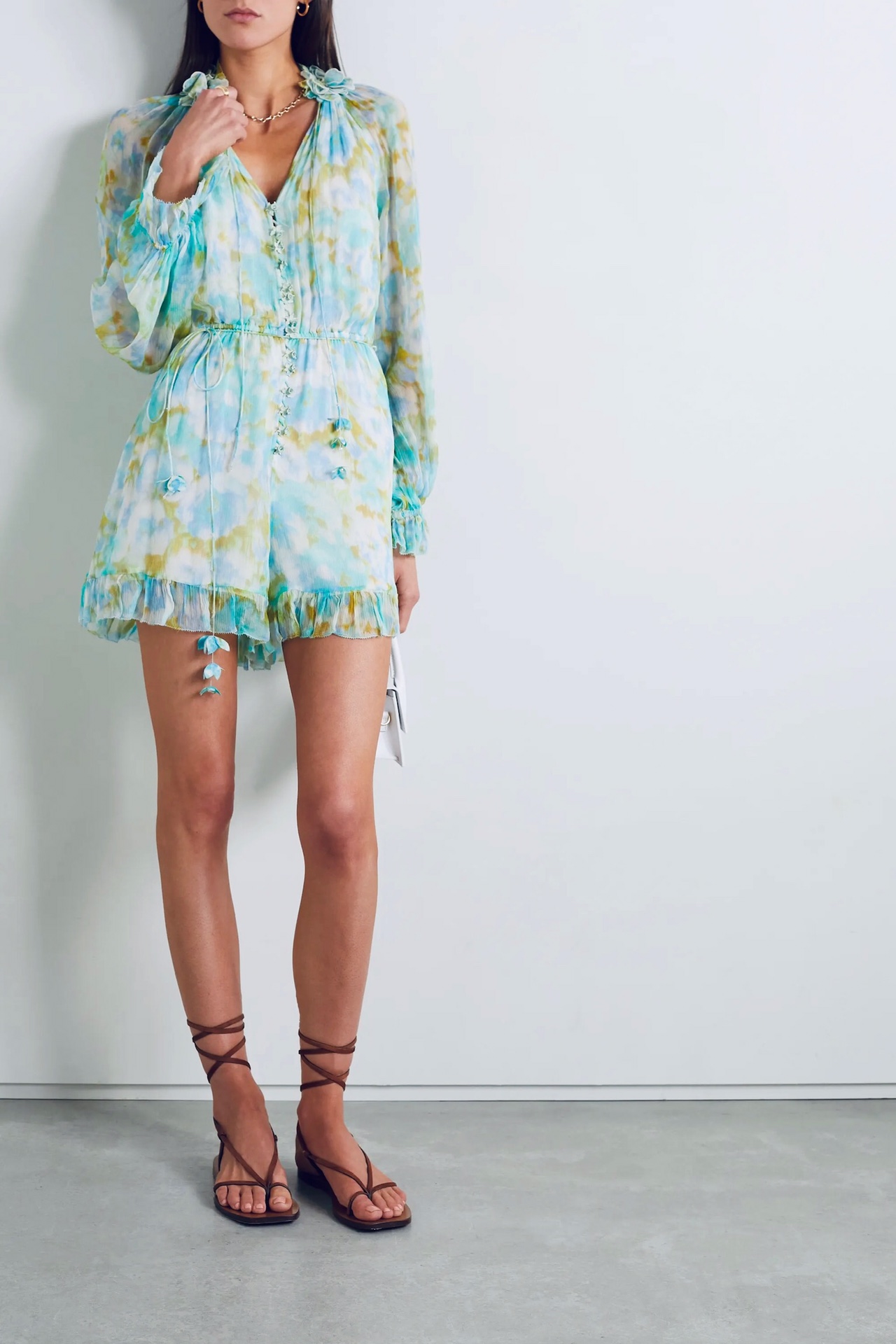

Women's Jumpsuits & Rompers Australian Designer Designed Ruffle Collar Printed Jumpsuit, Green